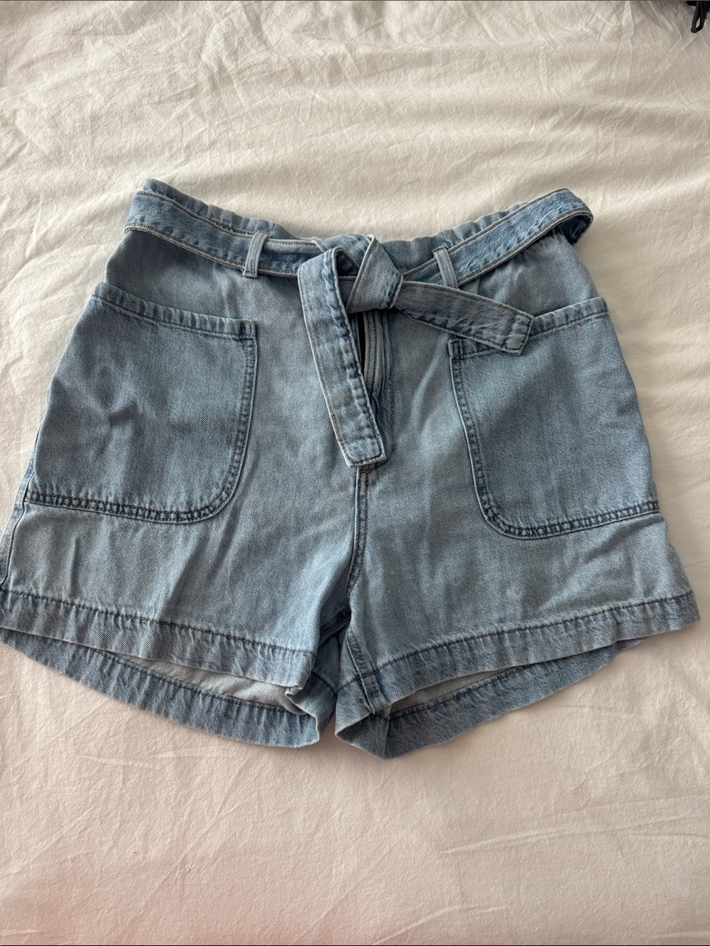 Mango Light Blue Denim Tie-Belt Women's Shorts